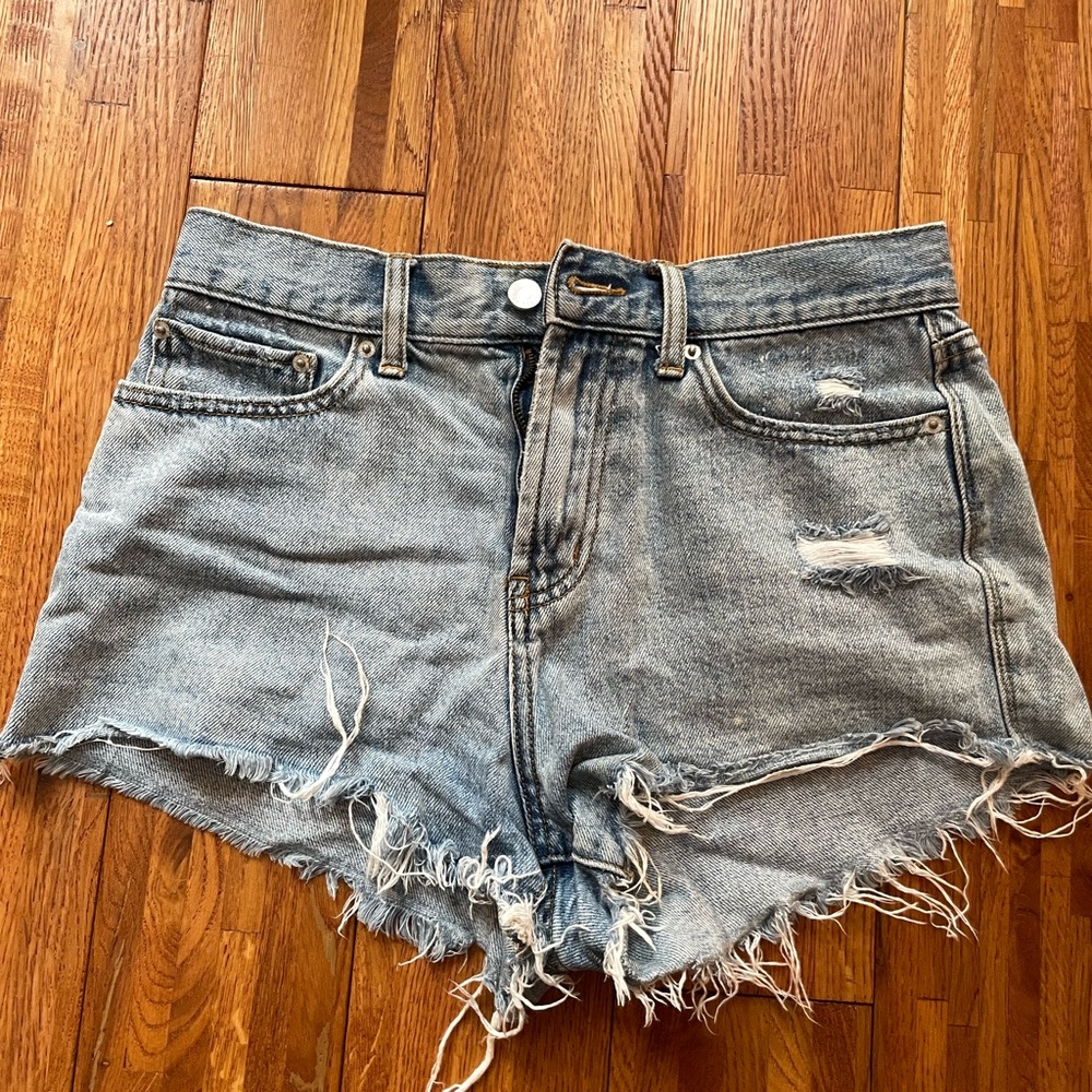 BDG Light Blue Frayed Jean Shorts